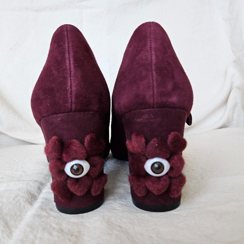 Suede Mary Jane Heels with Eye Detail
